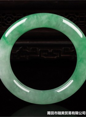 翡翠圆条手镯女飘花玉石冰糯种玉镯子翡翠天然缅甸送礼情人节礼物