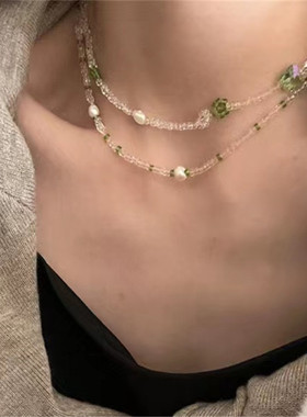 夏季树精水晶绿叠戴少女风项链