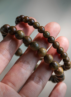天然老绿檀单圈手串文玩佛珠女款