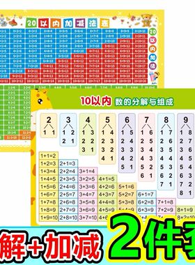 儿童10 20以内加减法口诀表挂图全套一年级二十加法减法教具墙贴