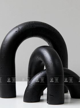 现代简约侘寂风仿洞石几何拱形摆件样板房酒店客厅书房桌面装饰品