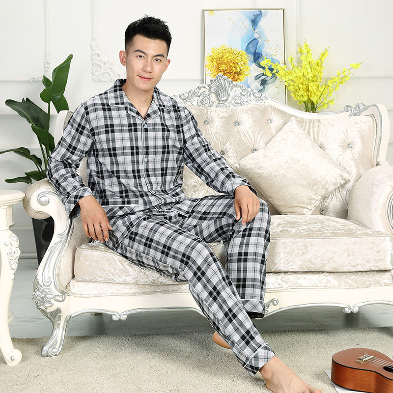 男士长袖套装春秋季宽松纯棉睡衣 森斯羽睡衣/家居服套装