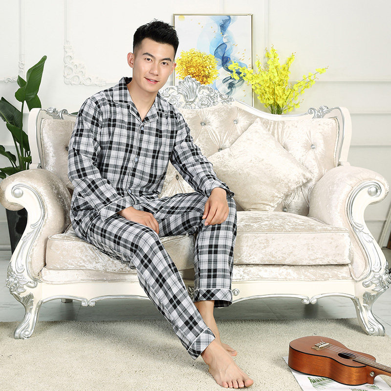 男士长袖套装春秋季宽松纯棉睡衣 森斯羽睡衣/家居服套装