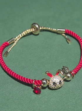 新年生肖兔国风钱袋平安红绳手链