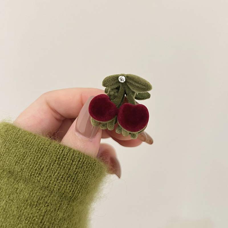 植绒小樱桃可爱精致发夹小夹子头饰刘海夹小抓夹发饰小号边夹碎发 - 图0