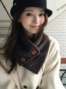 慵懒感黑色雪花纽扣针织脖套围巾