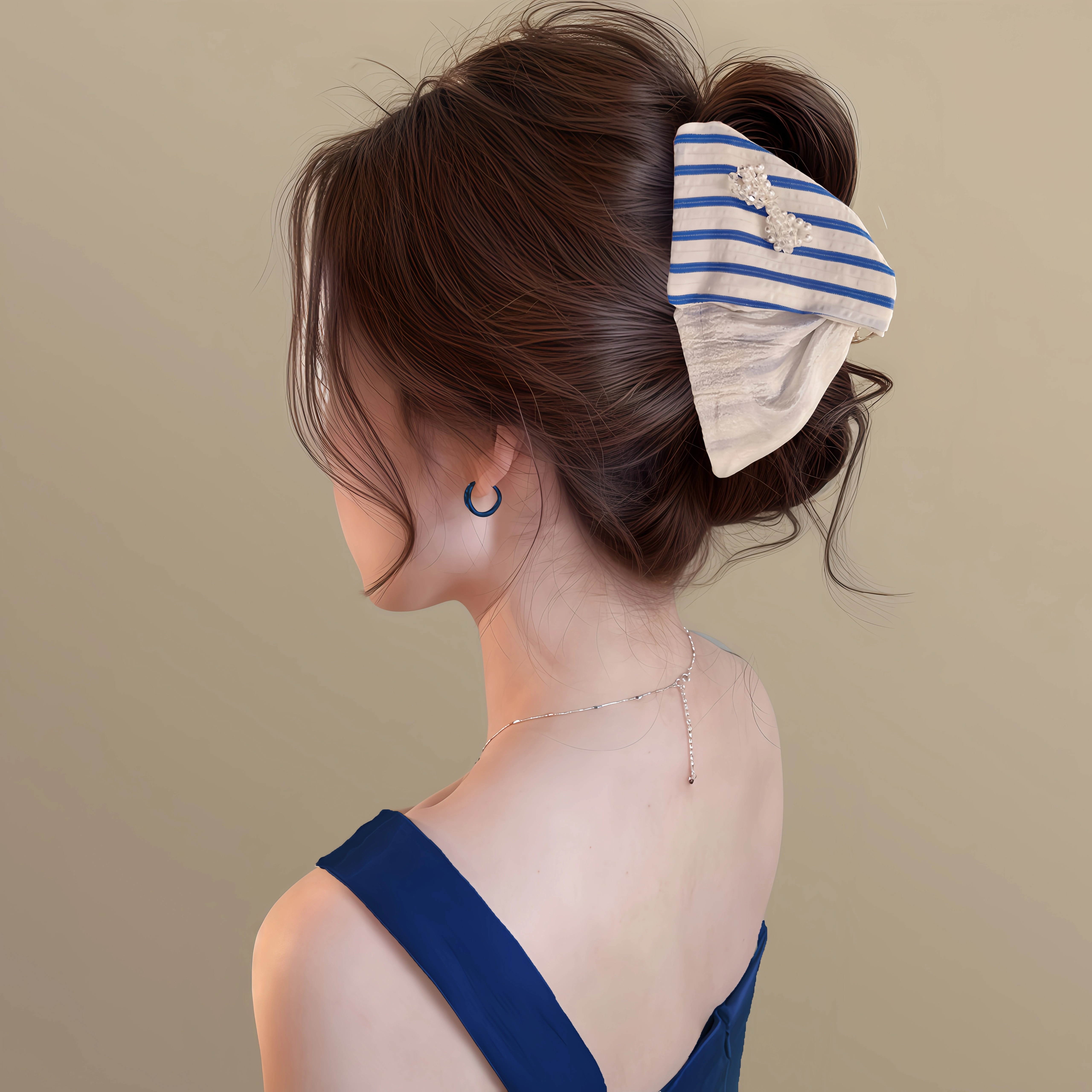 韩系漫粉！三角条纹蝴蝶结抓夹！2025新款少女感后脑勺鲨鱼夹头饰 - 图2