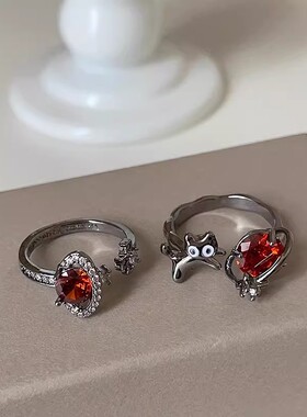 复古暗黑风喵咪戒指女甜酷风时尚高级感食指戒个性轻奢气质指环