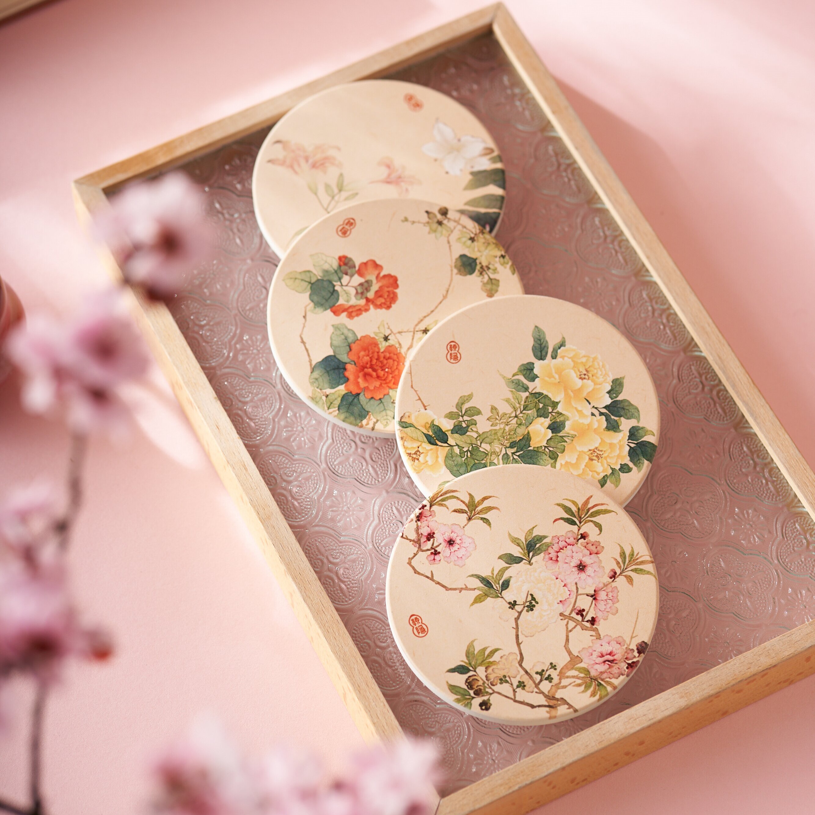 南京博物馆文创艺术柳花如梦陶瓷杯垫隔热餐垫国风礼物南京伴手礼