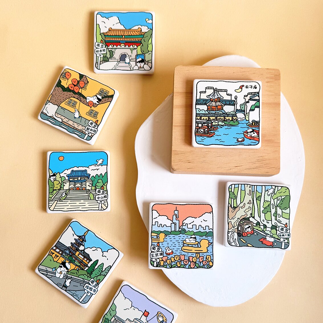 南京博物馆文创冰箱贴陶瓷大美南京清新可爱网红景点总统府夫子庙