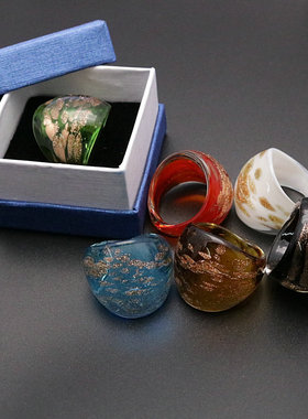 NEW RIDGE 非金属琉璃戒指 彩色古风金沙雪花手工多色梦幻手指