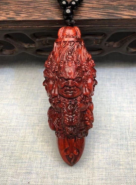 小叶紫檀木雕刻大黑天金刚降魔杵手把件汽车挂件文玩随身