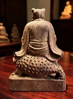 刘海戏金蟾木雕摆件三足金蟾整木实心木雕刻无蜡无漆装饰办公送礼