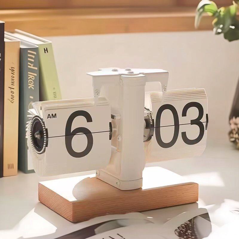 创意机械自动翻页时钟桌面简约复古台式数字摆钟轻奢极简装饰座钟,淘宝优惠券,粉丝福利购,淘宝优惠卷