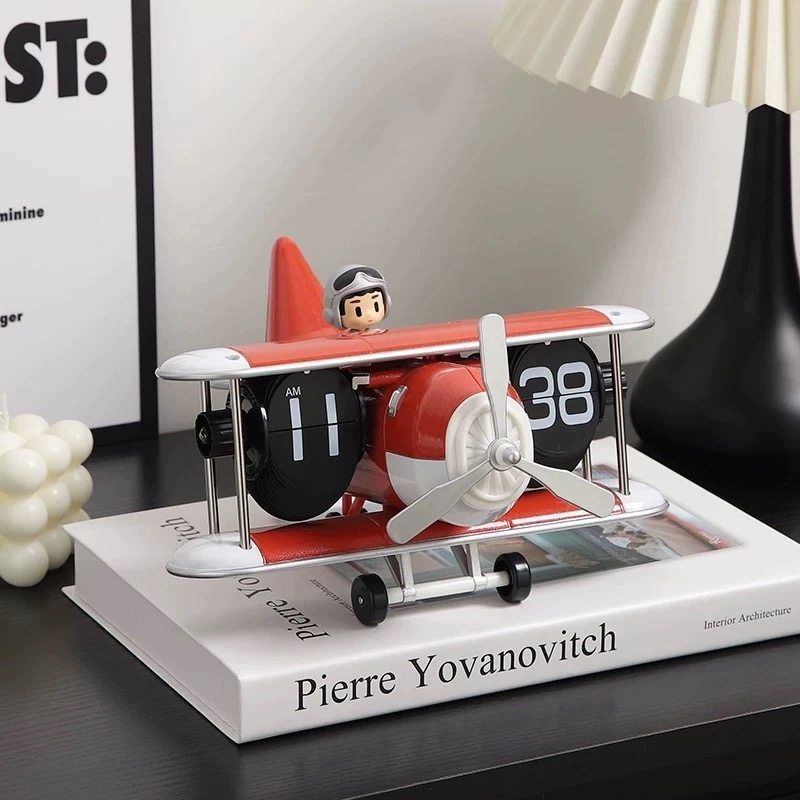 飞机翻页时钟创意桌面机械翻页钟家用客厅书房摆钟装饰钟表座钟,淘宝优惠券,粉丝福利购,淘宝优惠卷