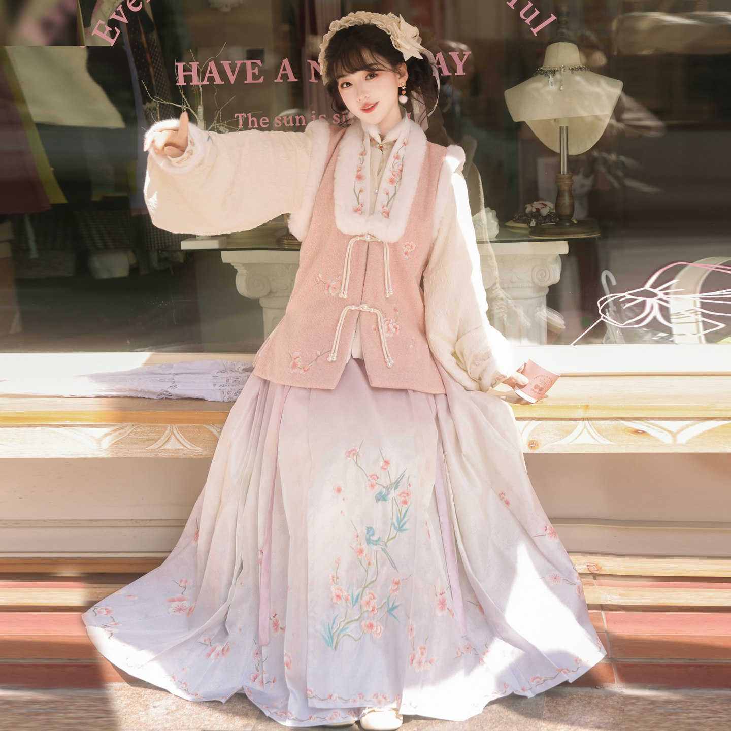 汉服女阑珊小记原创鹊枝春明制加绒对襟袄比甲立领琵琶袖马面裙冬,淘宝优惠券,粉丝福利购,淘宝优惠卷