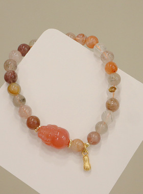 柿柿如意天然彩发晶盐源手链