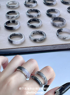 缅甸料冰种翡翠乌鸡戒指A货戒圈