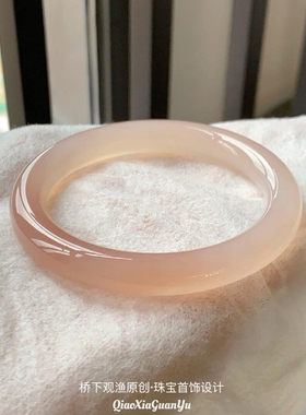 天然玛瑙手镯郁金香水蜜桃浅粉色