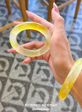 天然黄龙玉手镯金丝玉镯子玉镯女