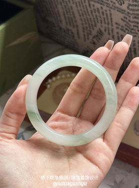 新疆天山翠手镯冰种女款天然金丝玉雪翠扁条飘花玉石手镯子送闺蜜