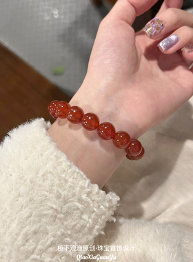 红玛瑙手链女情侣闺蜜水晶天然玉髓黑串本命龙年首饰品男生日礼物