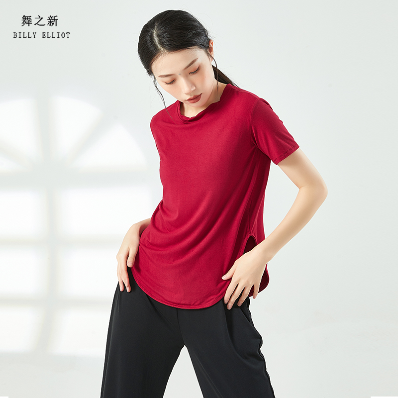 舞蹈上衣女款新款古典舞服装夏季时尚瑜伽短袖莫代尔现代舞练功服-图2