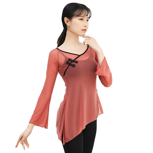 古典舞身韵练功服喇叭袖春服装女上衣演出服女飘逸中国风纱衣短款 - 图3