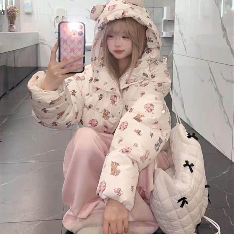 韩版学院甜美可爱卡通印花小狗耳朵连帽棉服冬季防寒保暖面包服女,淘宝优惠券,粉丝福利购,淘宝优惠卷