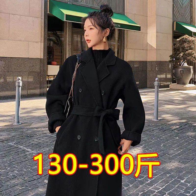 大码300斤赫本风红色呢子大衣女秋冬胖mm宽松中长款加厚毛呢外套,淘宝优惠券,粉丝福利购,淘宝优惠卷