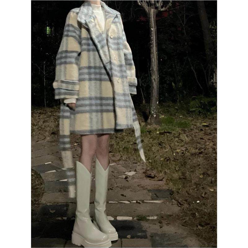 小香风复古格子毛呢外套女秋冬季2025新款夹棉加厚中长款韩系大衣,淘宝优惠券,粉丝福利购,淘宝优惠卷