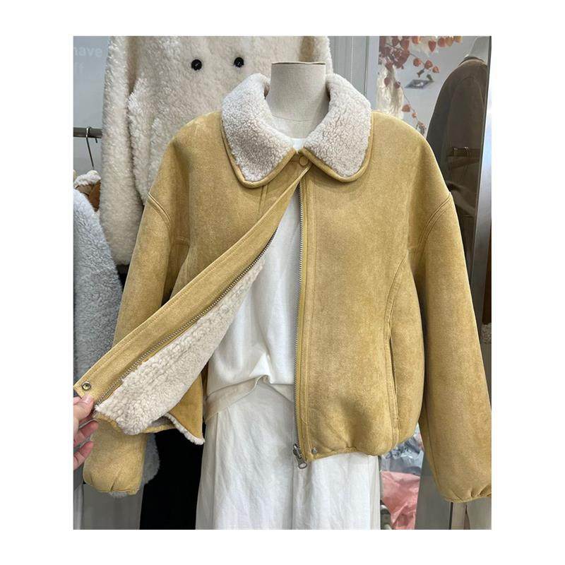韩系麂皮绒羊羔毛翻领短外套女2025冬新款皮毛一体保暖两面穿夹克,淘宝优惠券,粉丝福利购,淘宝优惠卷