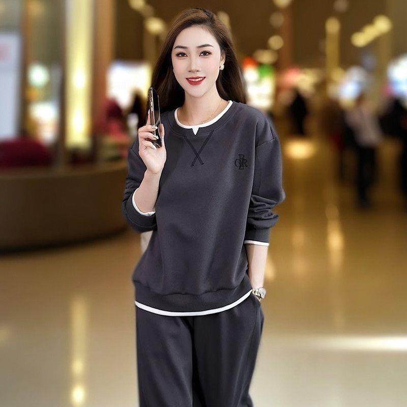 大码遮肉休闲运动假两件卫衣长裤两件套春秋新款棉质高档时尚套装,淘宝优惠券,粉丝福利购,淘宝优惠卷