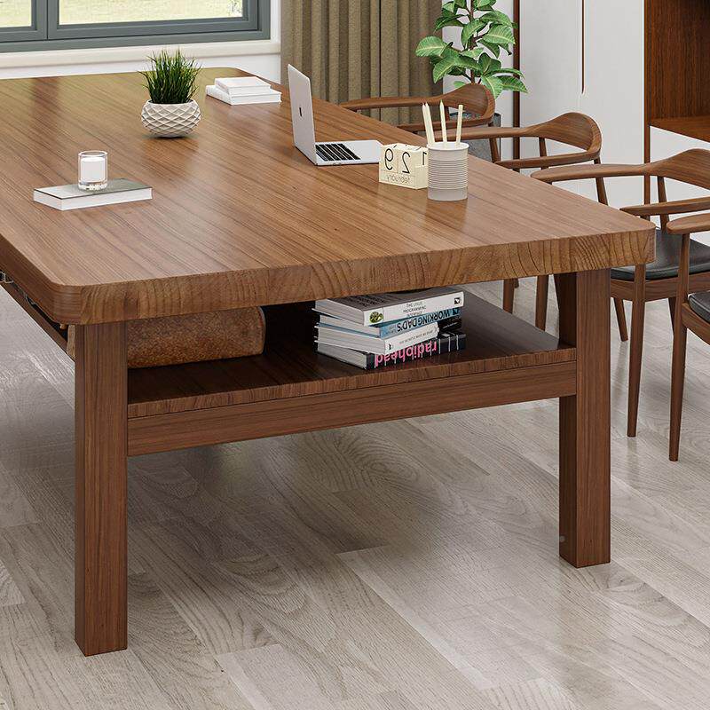 北欧实木会议桌家用客厅多人双层大书桌办公长桌子学生图书馆桌子