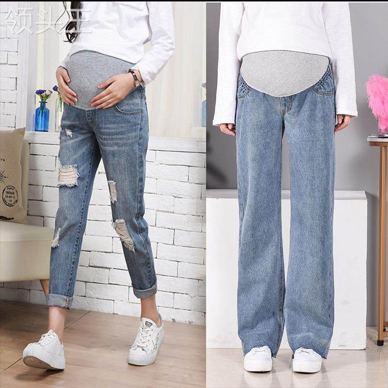 全店现货孕妇春秋款老爹欧美牛仔裤 食里湘风食品孕妇阔腿裤