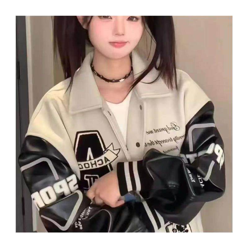 国潮美式拼接复古高街印花春秋季新款翻领男女外套情侣宽松棒球服,淘宝优惠券,粉丝福利购,淘宝优惠卷