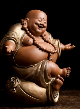 欢喜弥勒佛摆件大肚开心佛菩萨招财家用客厅供奉笑佛佛像德化陶瓷