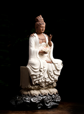 微笑持莲观世音菩萨坐莲德化陶瓷乔迁新居礼物送长辈送朋友领导