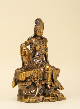 苏小瓷 仿铜款坐岩自在观世音菩萨佛像禅意室内客厅装饰桌面摆件