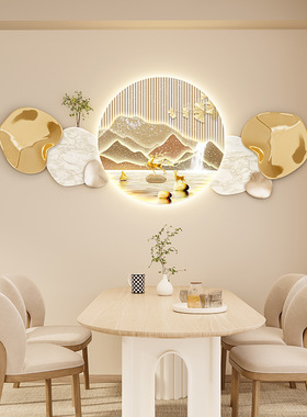 新款餐厅挂画led发光装饰画壁画石来运转感餐桌走廊墙面挂画