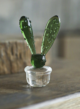 创意日式玻璃装饰品仙人掌手作可爱客厅书桌办公桌面玻璃植物摆件