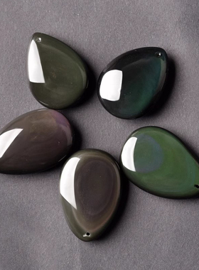 天然黑曜石水滴吊坠彩虹眼黑耀石