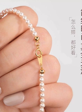 小米珠项链S925银镀金龙虾扣