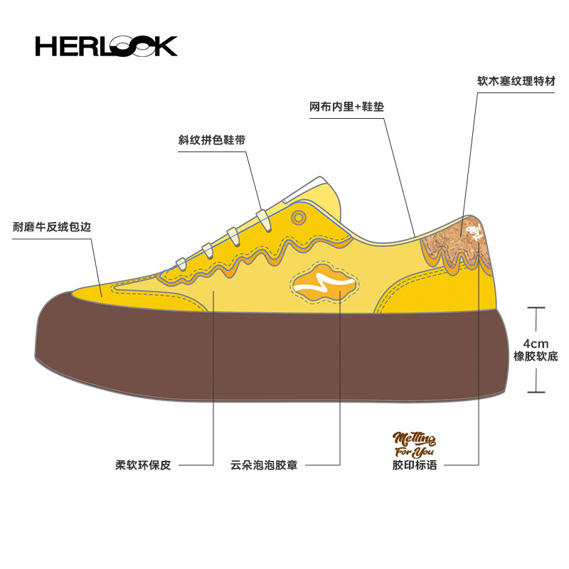 HERLOOK融化黄色德训鞋女厚底增高春款百搭软底板鞋面包蓬蓬鞋,淘宝优惠券,粉丝福利购,淘宝优惠卷