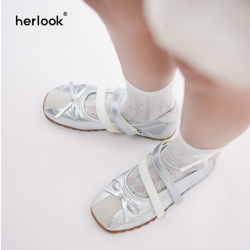 HERLOOK双生芭蕾玛丽珍女方头浅口轻便法式魔术贴小皮鞋运动单鞋 - 图2