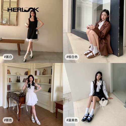 HERLOOK双生芭蕾玛丽珍女方头浅口轻便法式魔术贴小皮鞋运动单鞋 - 图0