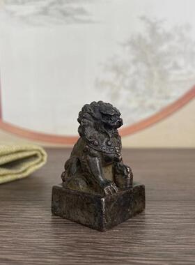 古董旧货狮子印章老铜器仿古做旧老物件守门狮文房摆件四方铜印章