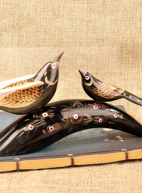 小鸟喜鹊摆件牛角雕刻客厅玄关乔迁装饰电视柜子动物礼物工艺品