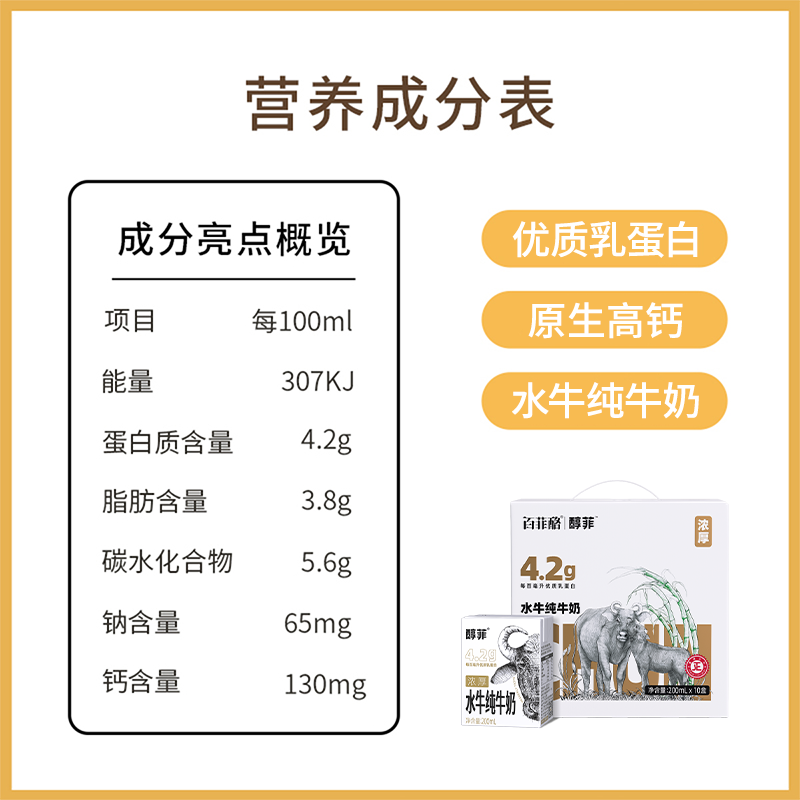 百菲酪4.2g蛋白质醇菲水牛纯牛奶200ml*10盒儿童学生营养,淘宝优惠券,粉丝福利购,淘宝优惠卷