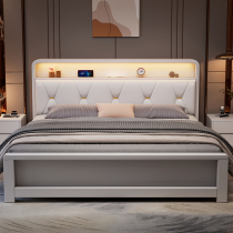 Nordic solid wood bed 1 8 Soft leaning with night light Double beds 1 5m1 35 Modern minimalist Type 1 2 white beds